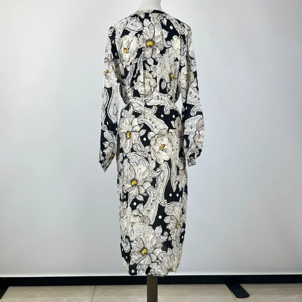 NWOT JOHNNY WAS Biya Silk Long Sleeves Floral Midi Dress Boho Chic Sz S - Picture 5 of 12